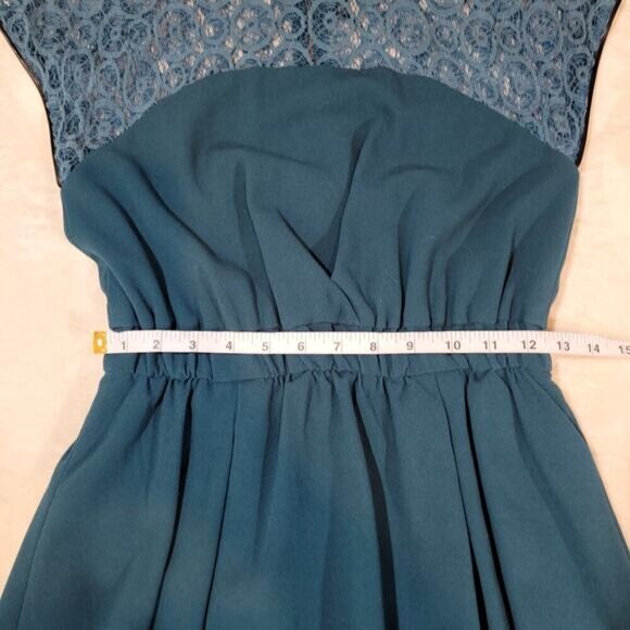 W118 by Walter Baker Teal Peplum Dress Lace and‎ Vegan Leather Trim - Size XS - Picture 5 of 8